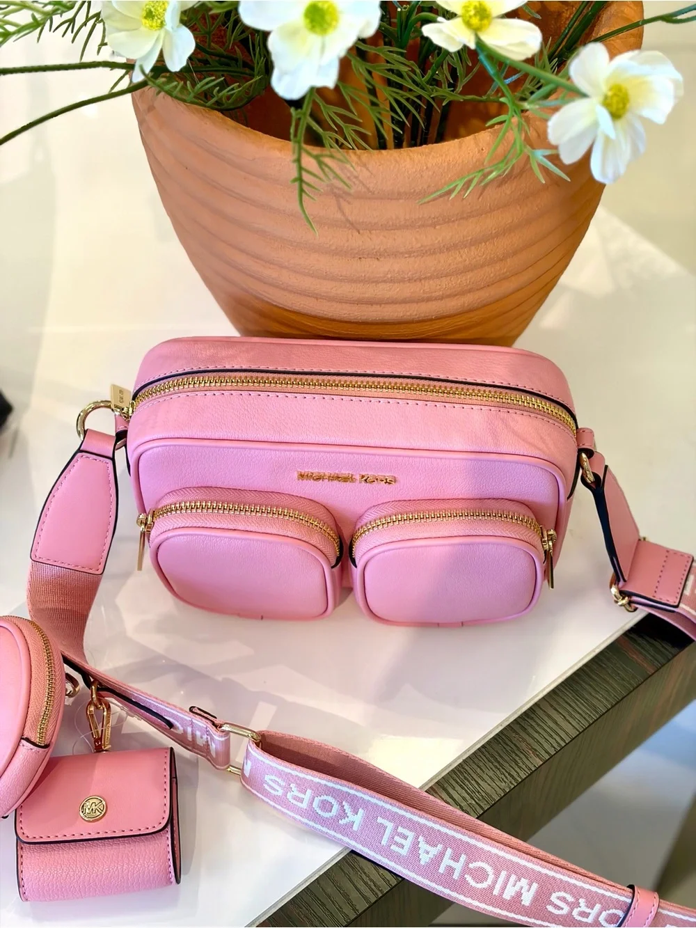 Michael Kors Jet Set Travel Med Pocket Leather Crossbody XBody With Attachments